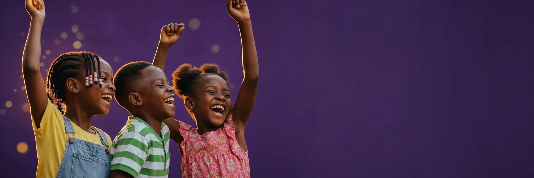 Children celebrating in colourful summer clothes